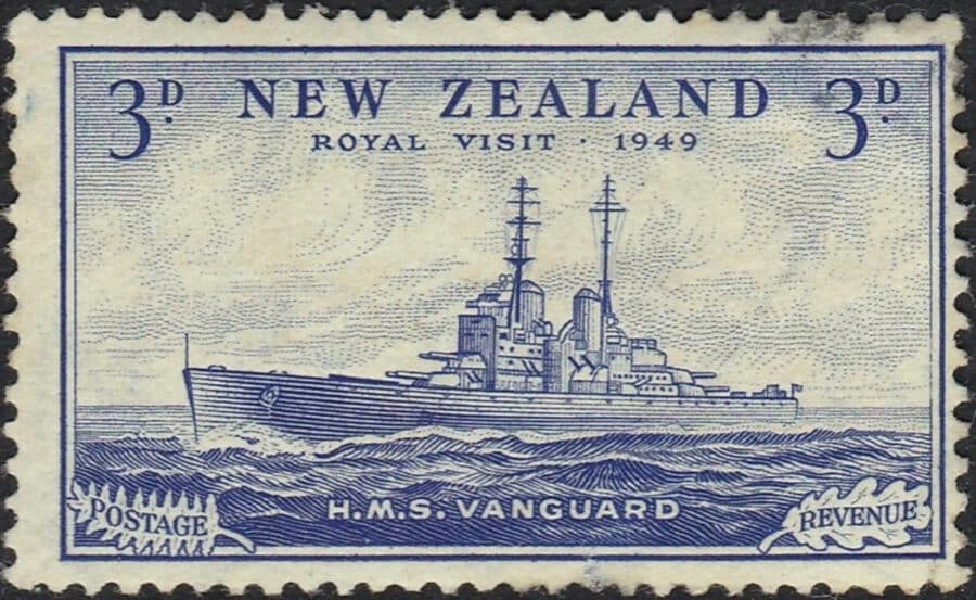 H.M.S. Vanguard - King George VI Visit stamp, New Zealand 1949